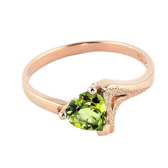 14k Rose Gold Heart Peridot Ring US Size 7 Made in USA Solid Gold Genuine Gem - Picture 3 of 14